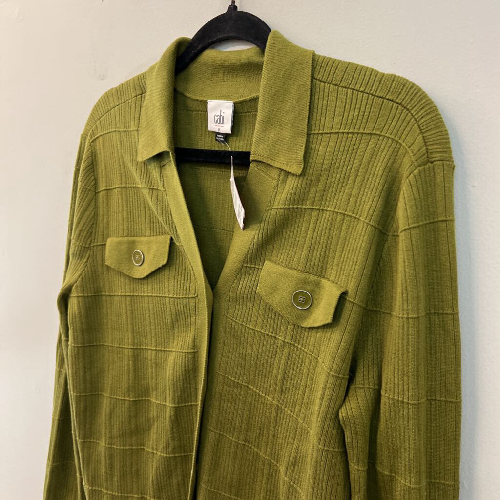 Cabi Green Textured Knit Long Sleeve Button Down Top Medium