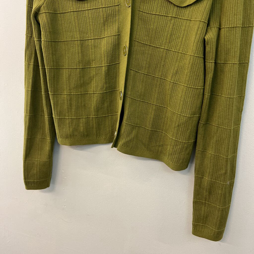 Cabi Green Textured Knit Long Sleeve Button Down Top Medium