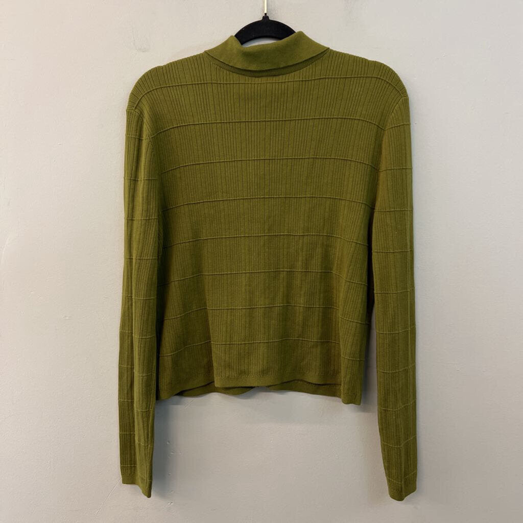 Cabi Green Textured Knit Long Sleeve Button Down Top Medium
