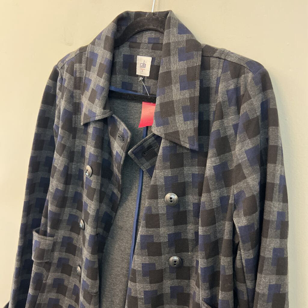 Cabi Grey/ Black/ Blue Print Lightweight Jacket Medium