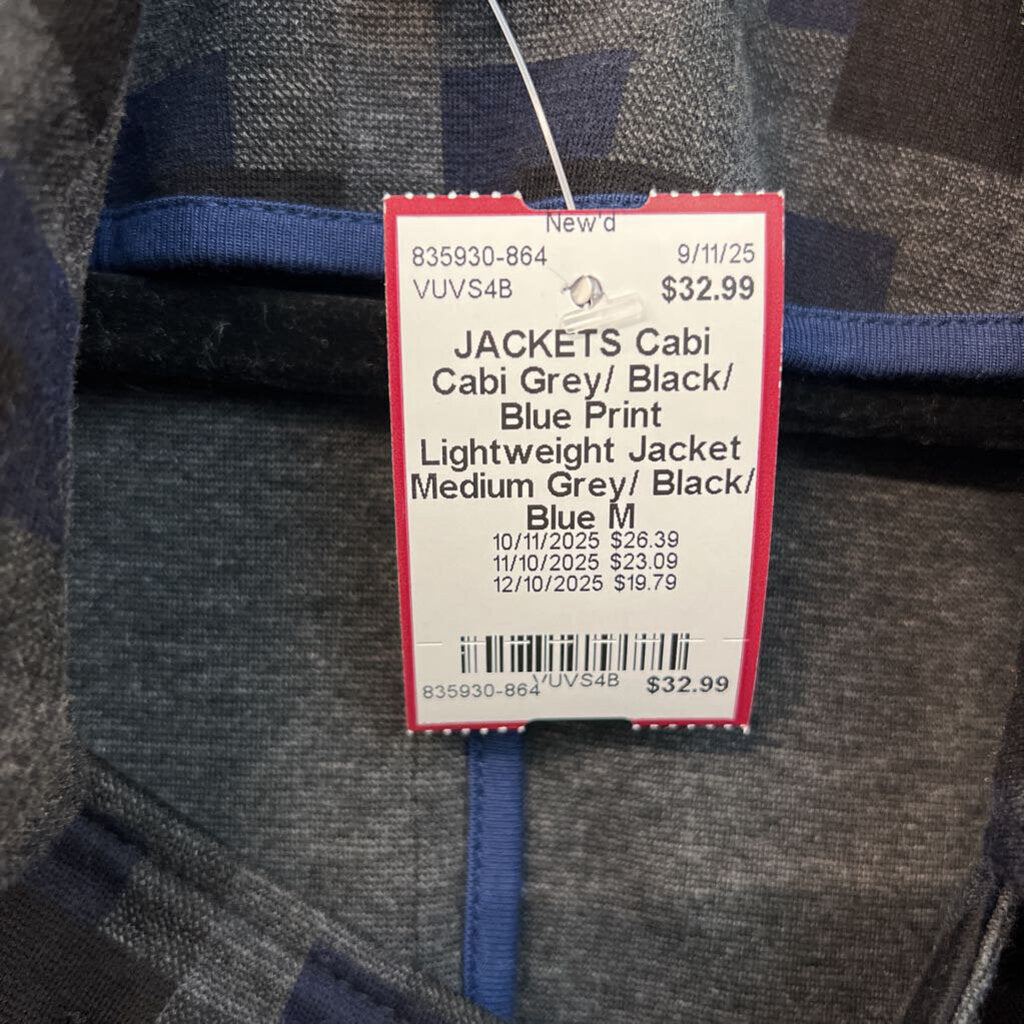 Cabi Grey/ Black/ Blue Print Lightweight Jacket Medium