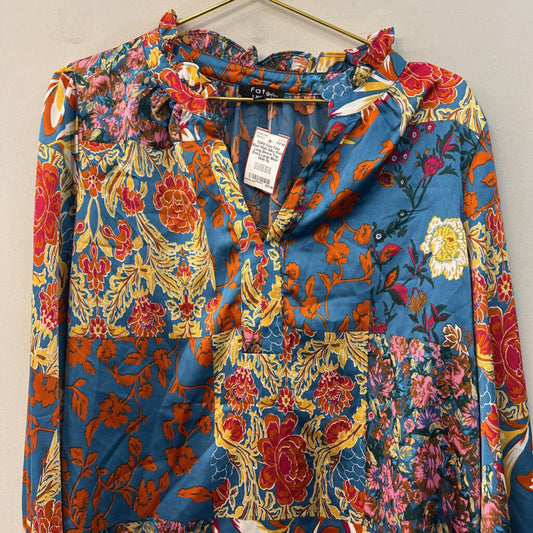Fate Blue/ Multi Silky Print Long Sleeve Top Extra Large
