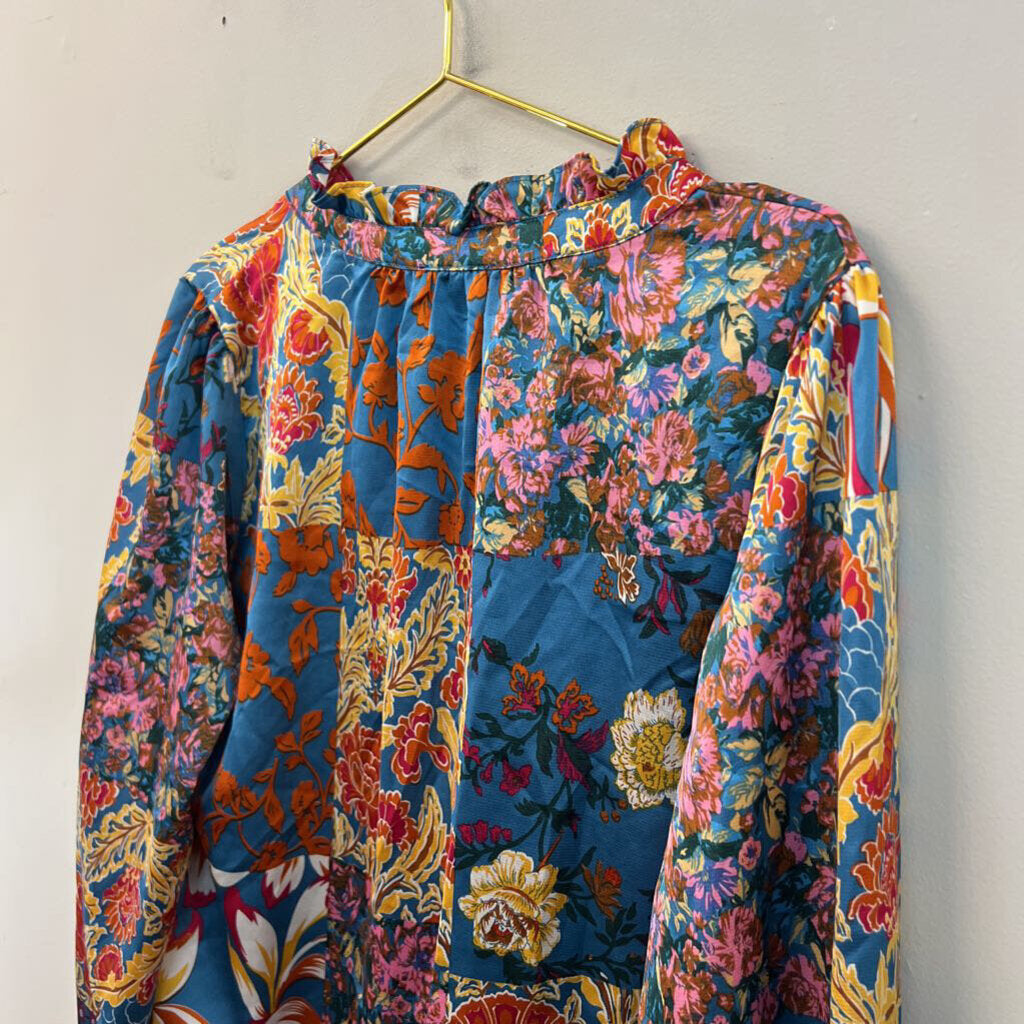 Fate Blue/ Multi Silky Print Long Sleeve Top Extra Large