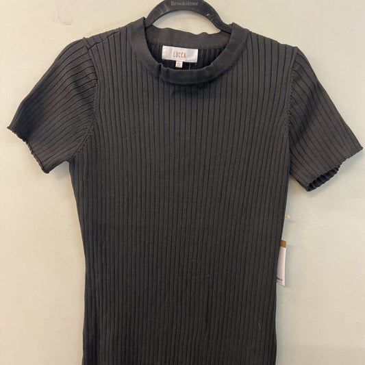 Lucca Black Ribbed Short Sleeve Fitted Maxi Dress Large