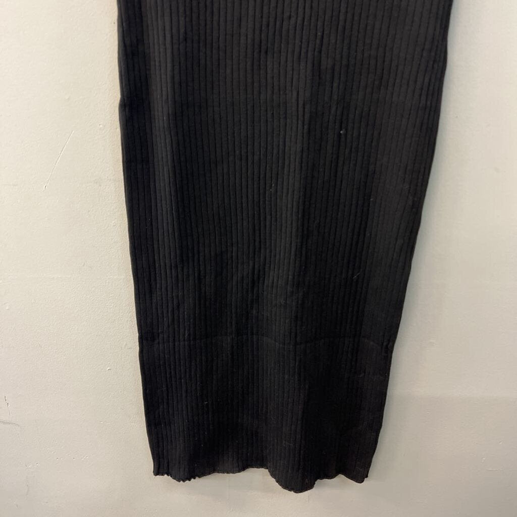 Lucca Black Ribbed Short Sleeve Fitted Maxi Dress Large