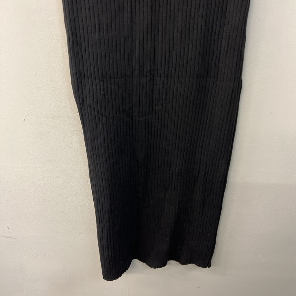 Lucca Black Ribbed Short Sleeve Fitted Maxi Dress Large