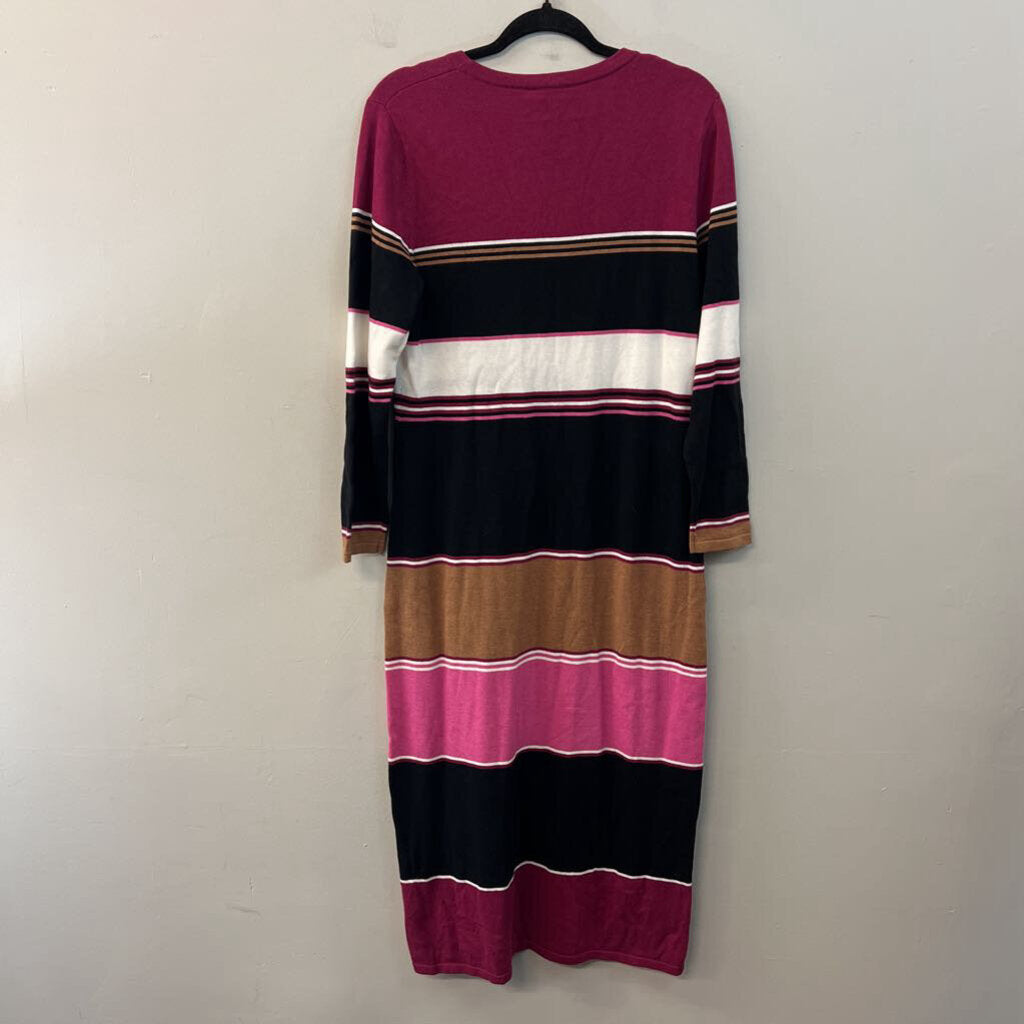 Marble Black/ Purple/ Brown Striped Long Sleeve Maxi Dress Medium