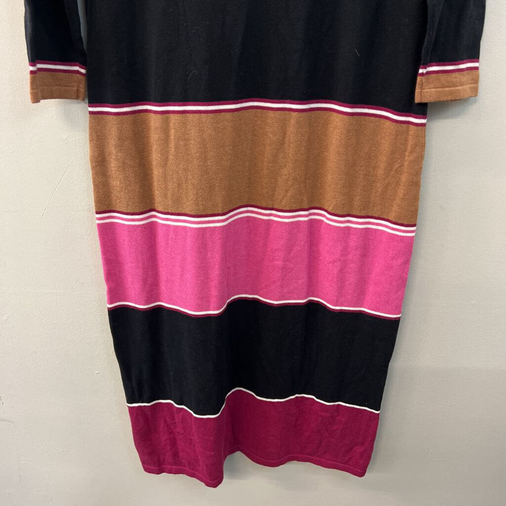 Marble Black/ Purple/ Brown Striped Long Sleeve Maxi Dress Medium