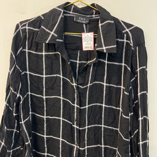 Vici Black/ White Plaid Long Sleeve Button Down Top Extra Large