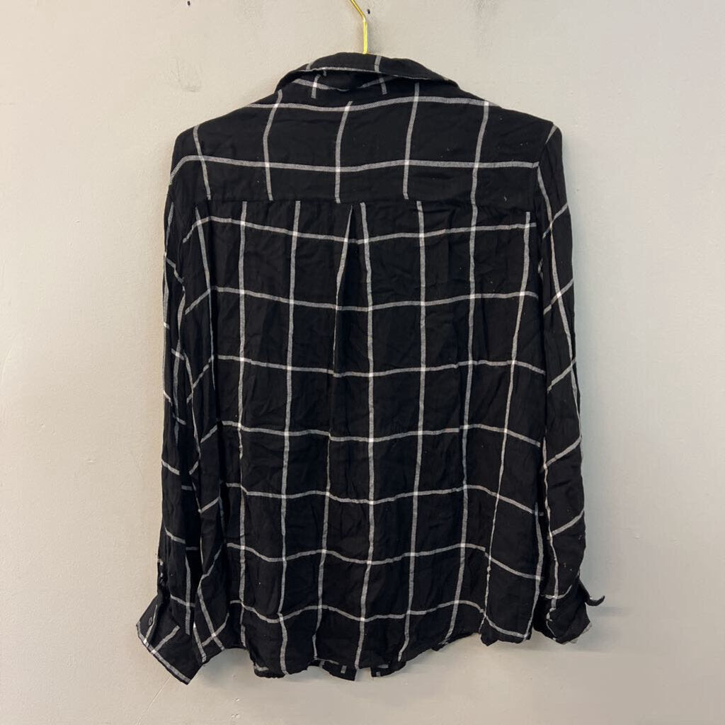 Vici Black/ White Plaid Long Sleeve Button Down Top Extra Large