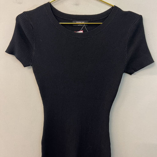 The Work Shop Black Ribbed Fitted Short Sleeve Maxi Dress Large