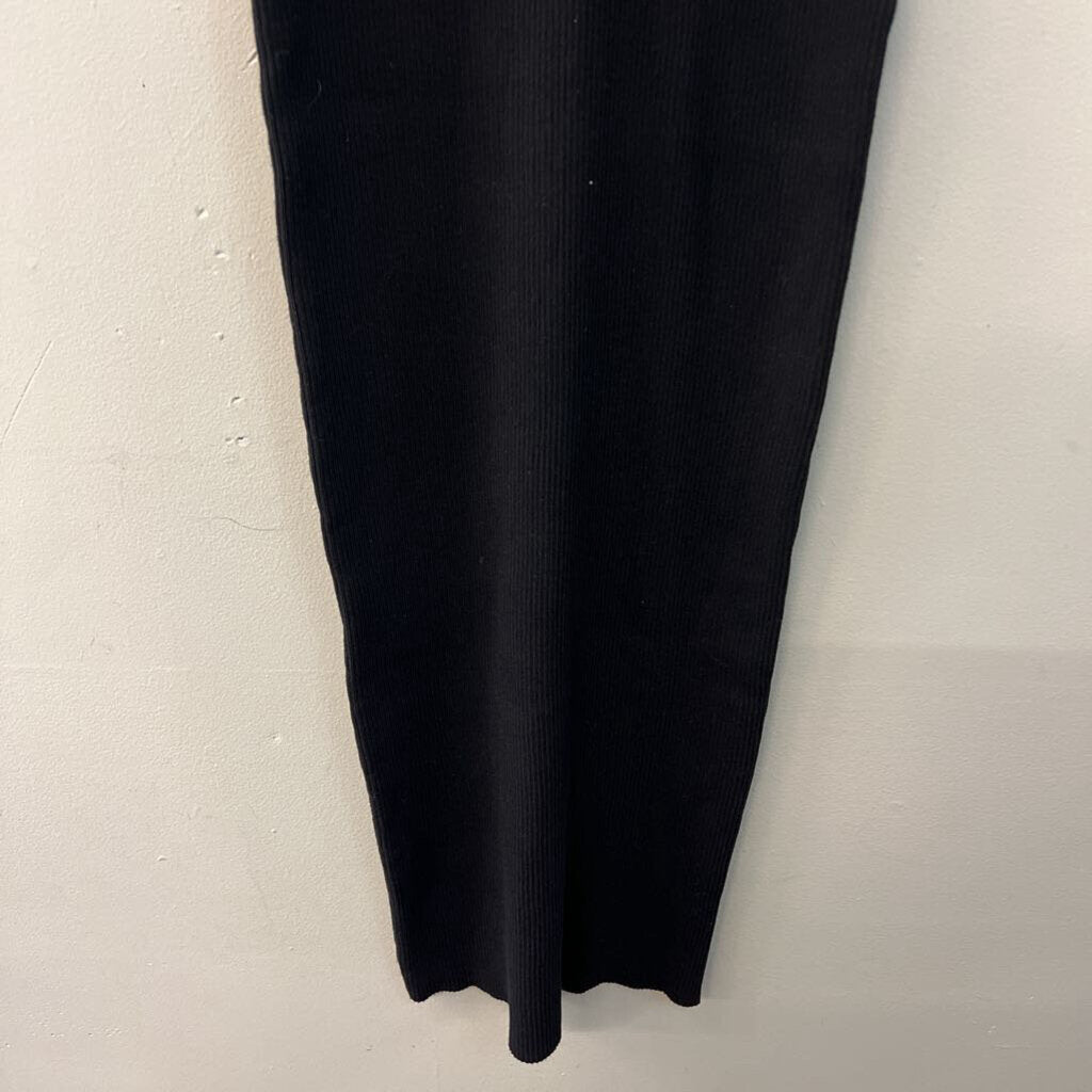 The Work Shop Black Ribbed Fitted Short Sleeve Maxi Dress Large
