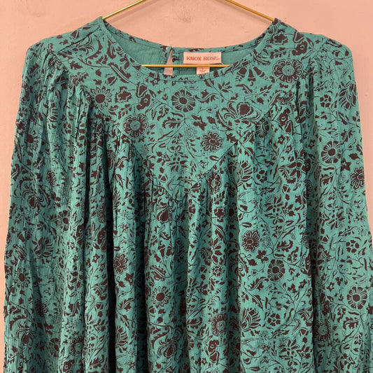 Knox Rose Green/ Black Print Long Sleeve Top Large