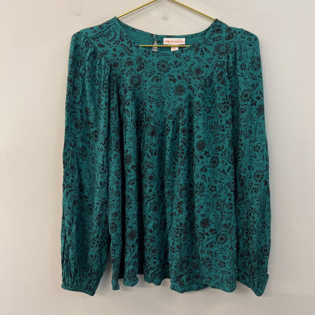 Knox Rose Green/ Black Print Long Sleeve Top Large