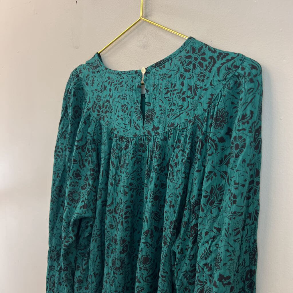 Knox Rose Green/ Black Print Long Sleeve Top Large