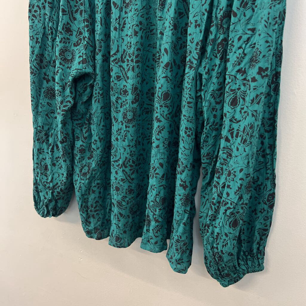 Knox Rose Green/ Black Print Long Sleeve Top Large