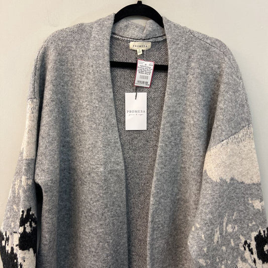 Promesa Grey Print Long Open Front Cardigan Sweater Medium