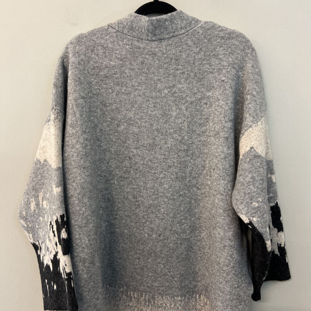 Promesa Grey Print Long Open Front Cardigan Sweater Medium