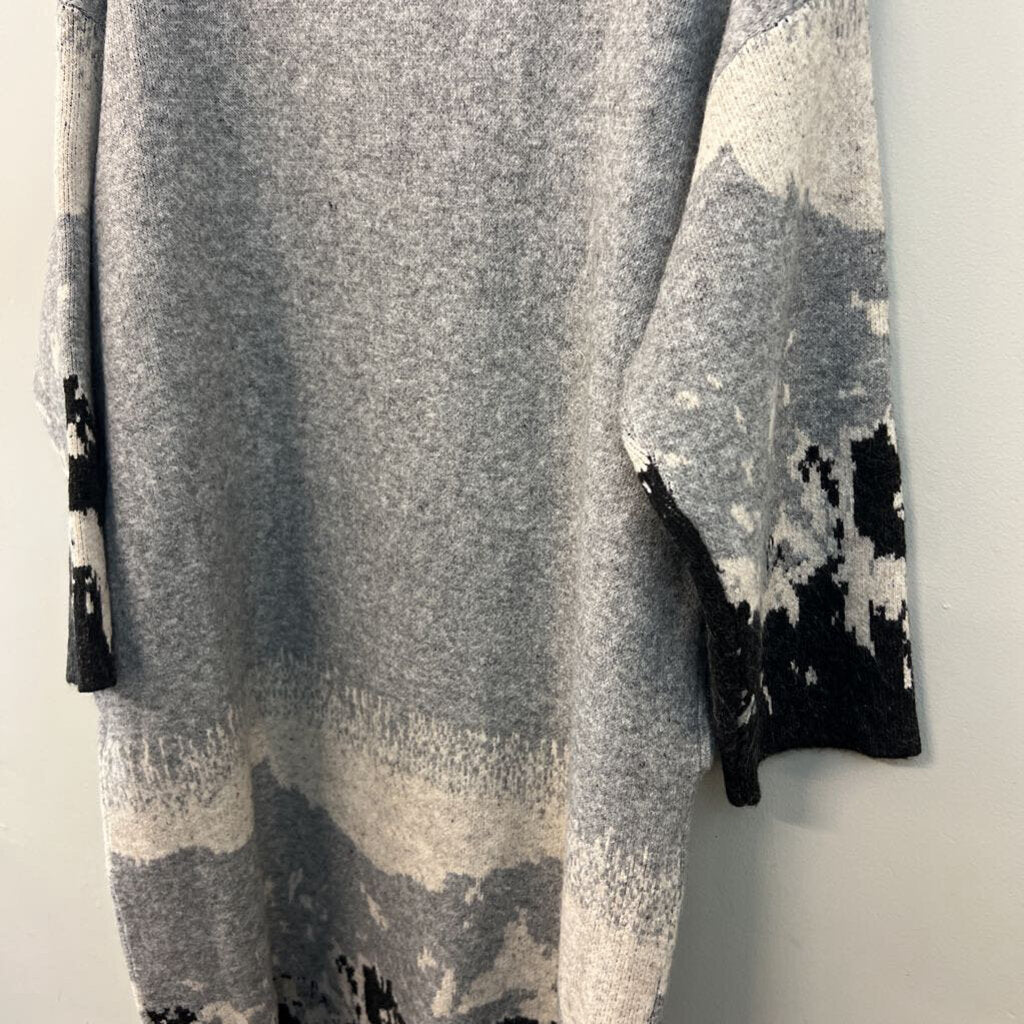 Promesa Grey Print Long Open Front Cardigan Sweater Medium