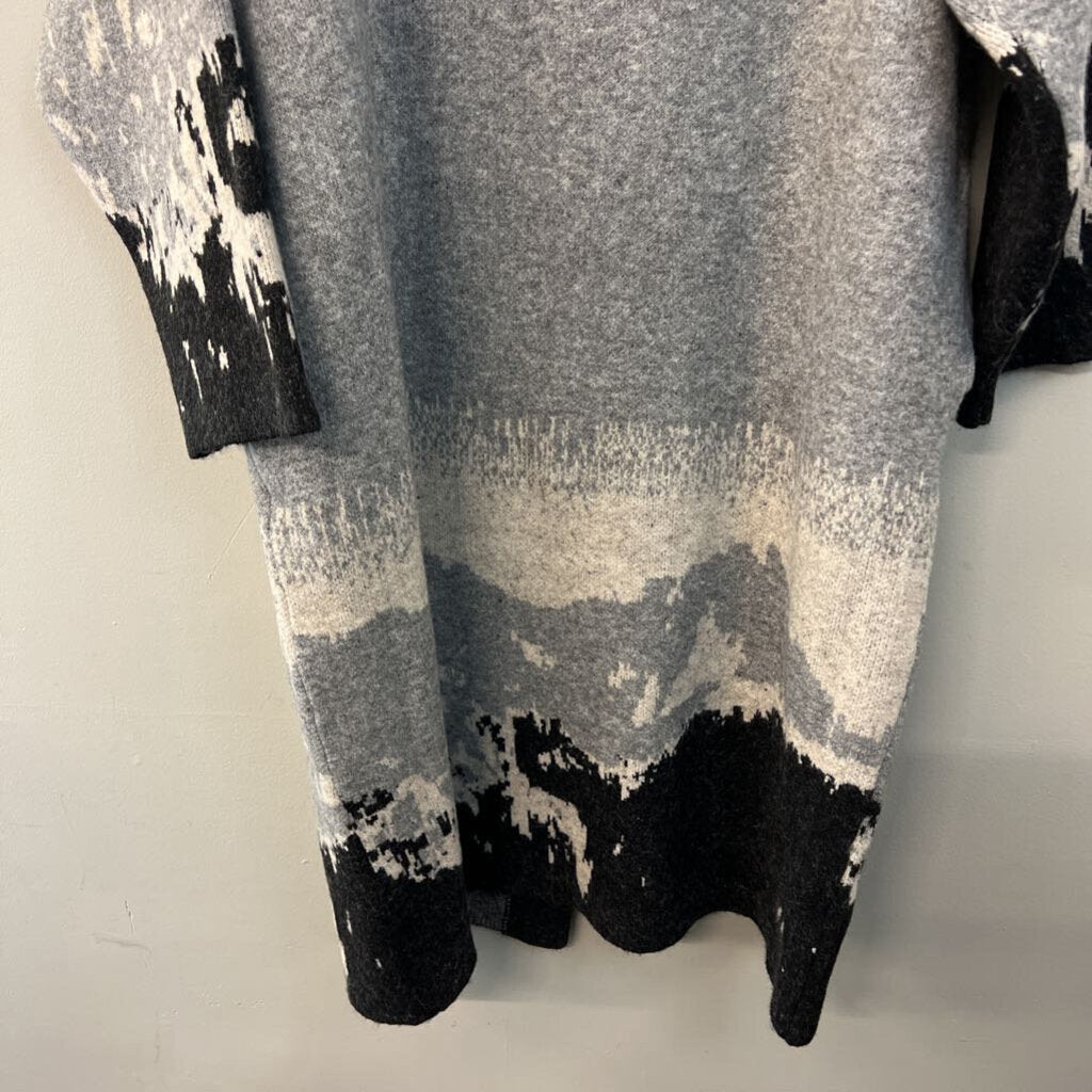 Promesa Grey Print Long Open Front Cardigan Sweater Medium