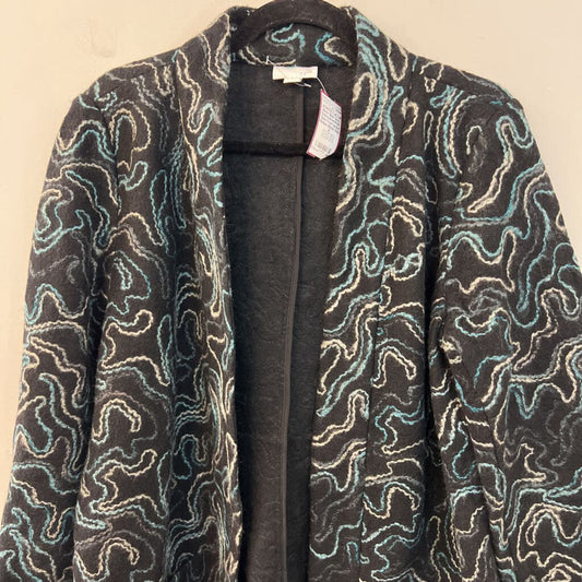 J Jill Black/ Blue/ Grey Embroidered Print Open Front Jacket Medium