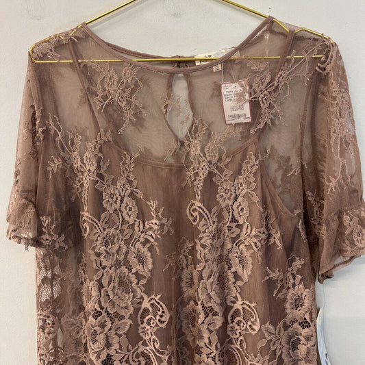 Jolt Brown Lace Short Sleeve Top Extra Large