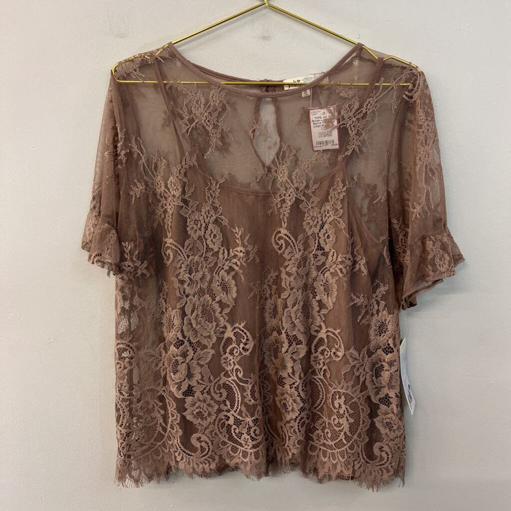Jolt Brown Lace Short Sleeve Top Extra Large