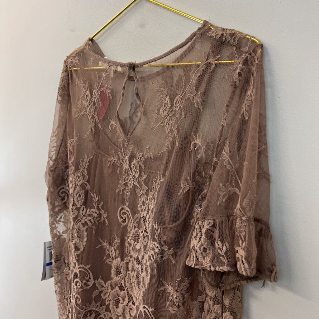 Jolt Brown Lace Short Sleeve Top Extra Large