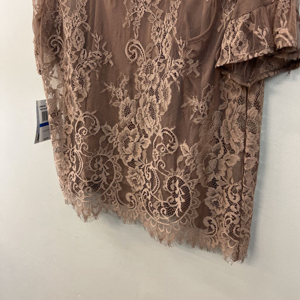 Jolt Brown Lace Short Sleeve Top Extra Large
