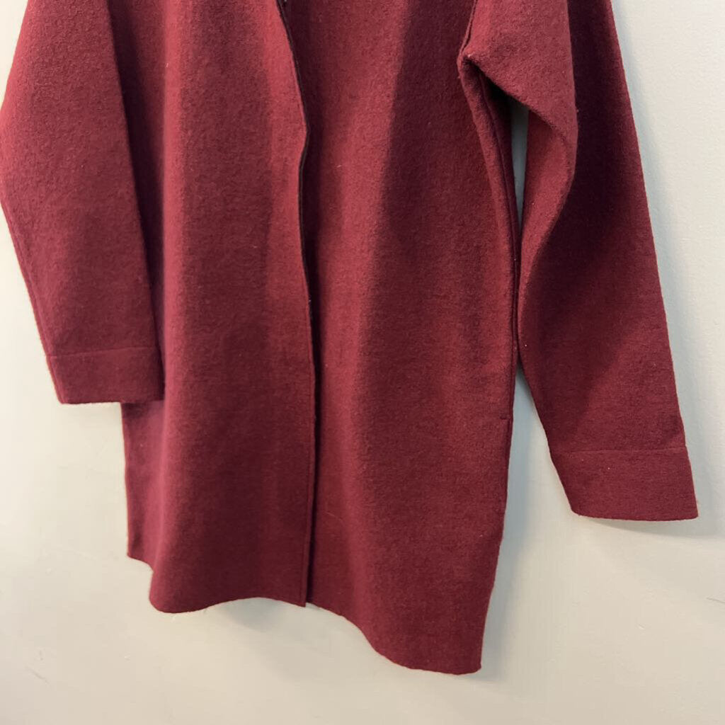 Ann Taylor Burgundy 100% Wool Long Zip Up Jacket Medium
