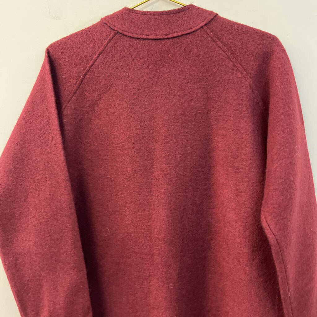 Ann Taylor Burgundy 100% Wool Long Zip Up Jacket Medium