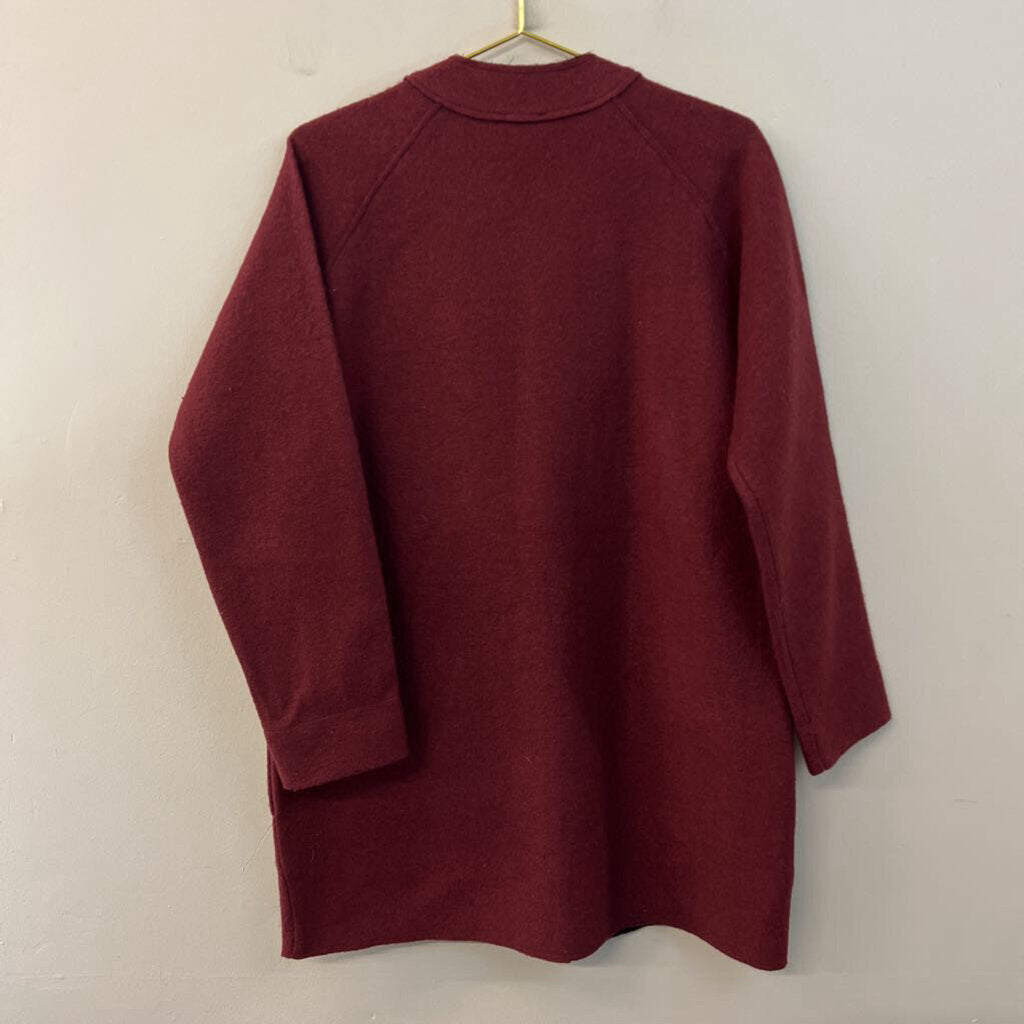 Ann Taylor Burgundy 100% Wool Long Zip Up Jacket Medium