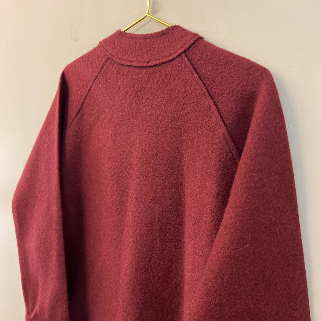 Ann Taylor Burgundy 100% Wool Long Zip Up Jacket Medium