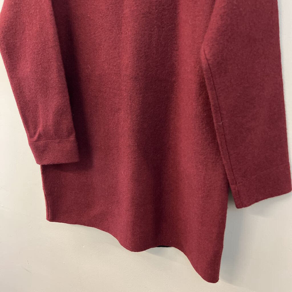 Ann Taylor Burgundy 100% Wool Long Zip Up Jacket Medium