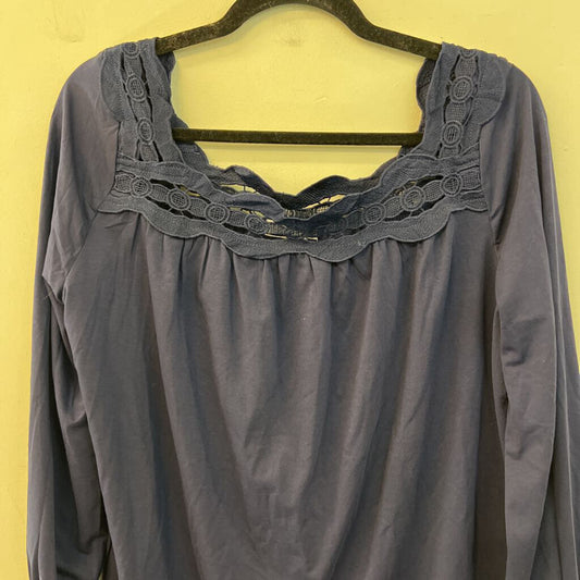Ladmous Navy Lace Trim Long Sleeve Top Large