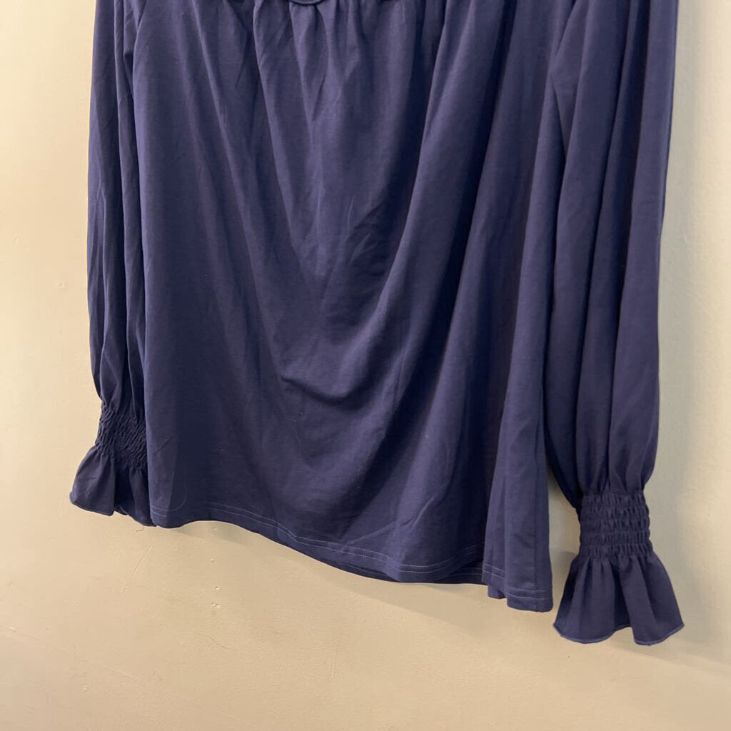 Ladmous Navy Lace Trim Long Sleeve Top Large