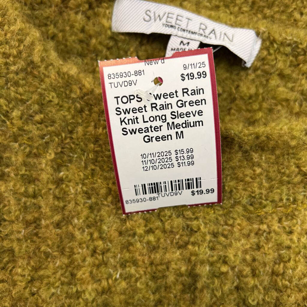 Sweet Rain Green Knit Long Sleeve Sweater Medium