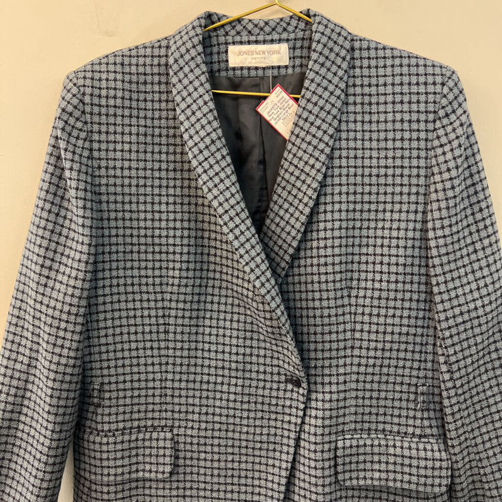 Jones New York Blue/ Navy Gingham Blazer Jacket Large