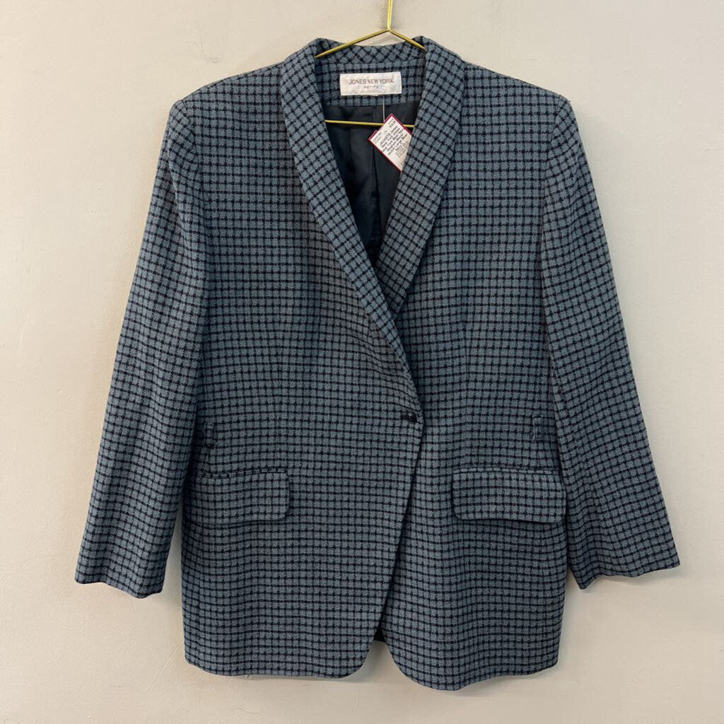 Jones New York Blue/ Navy Gingham Blazer Jacket Large