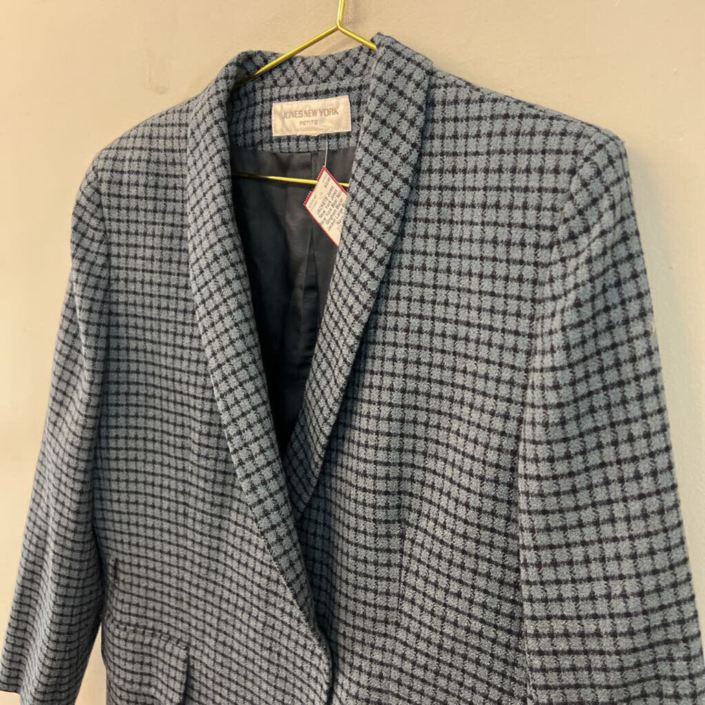 Jones New York Blue/ Navy Gingham Blazer Jacket Large