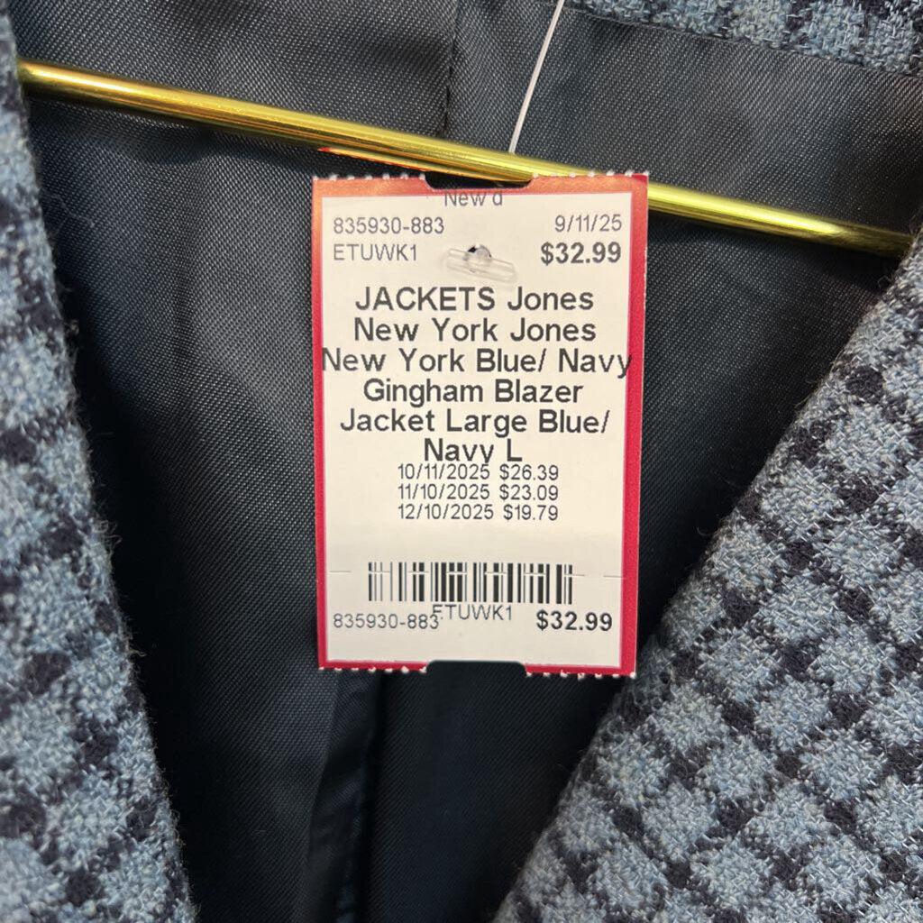 Jones New York Blue/ Navy Gingham Blazer Jacket Large