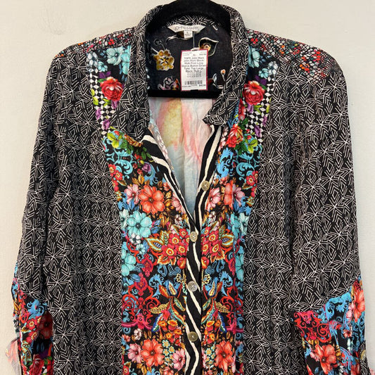 John Mark Black/ Multi Print Long Sleeve Button Down Tunic Top Large
