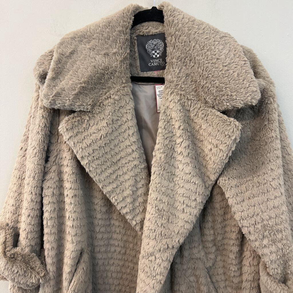 Vince Camuto Beige Faux Fur Long Jacket Large