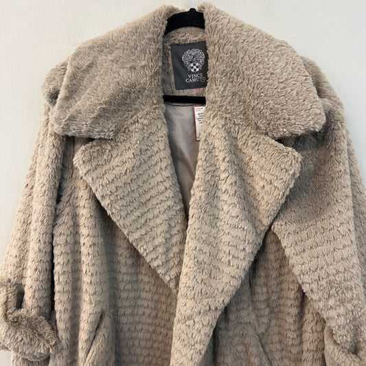 Vince Camuto Beige Faux Fur Long Jacket Large