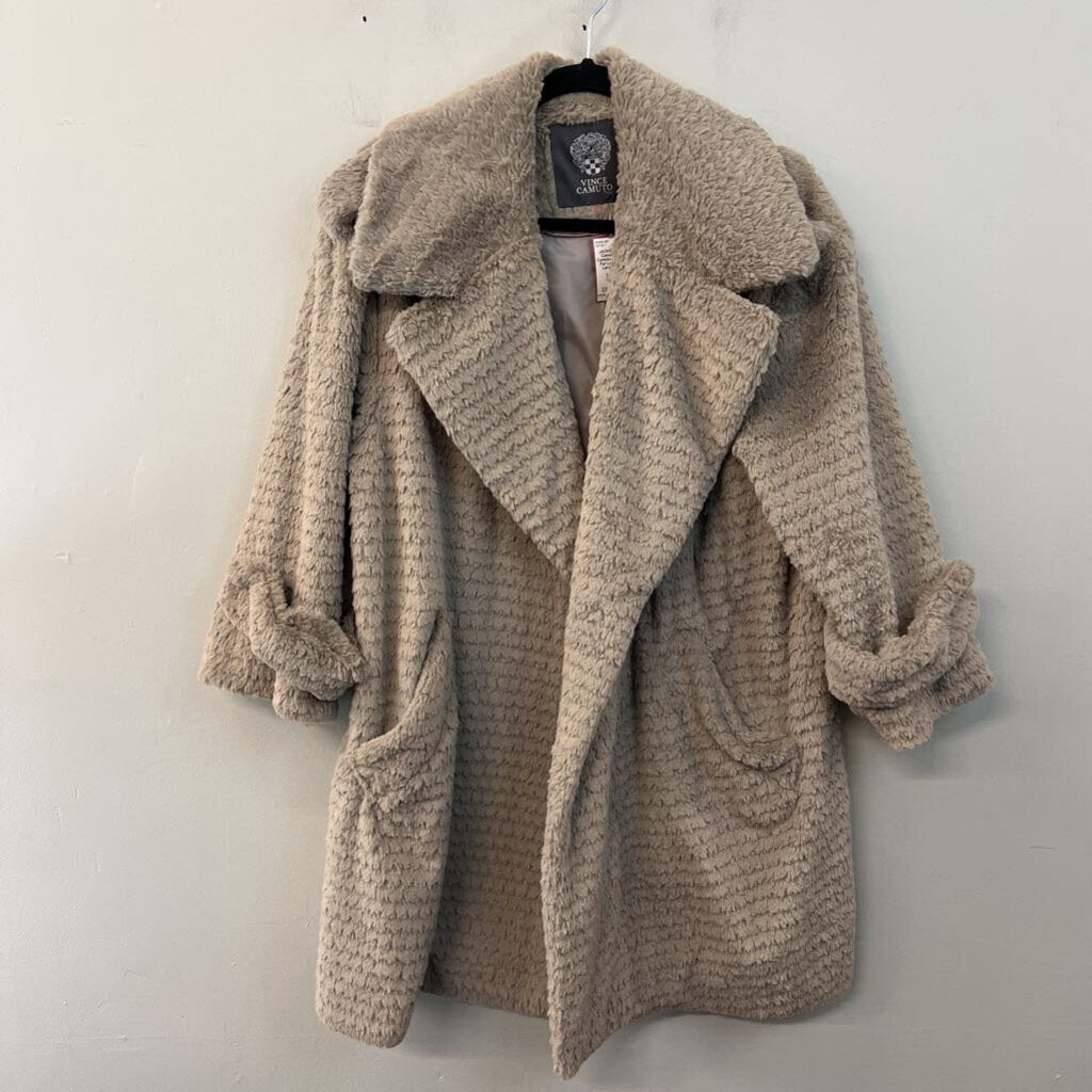 Vince Camuto Beige Faux Fur Long Jacket Large