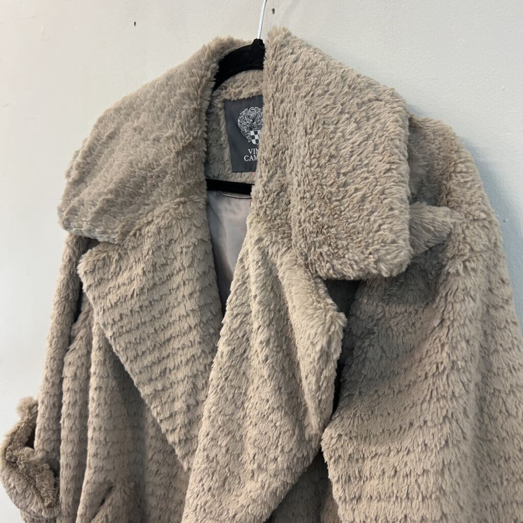 Vince Camuto Beige Faux Fur Long Jacket Large