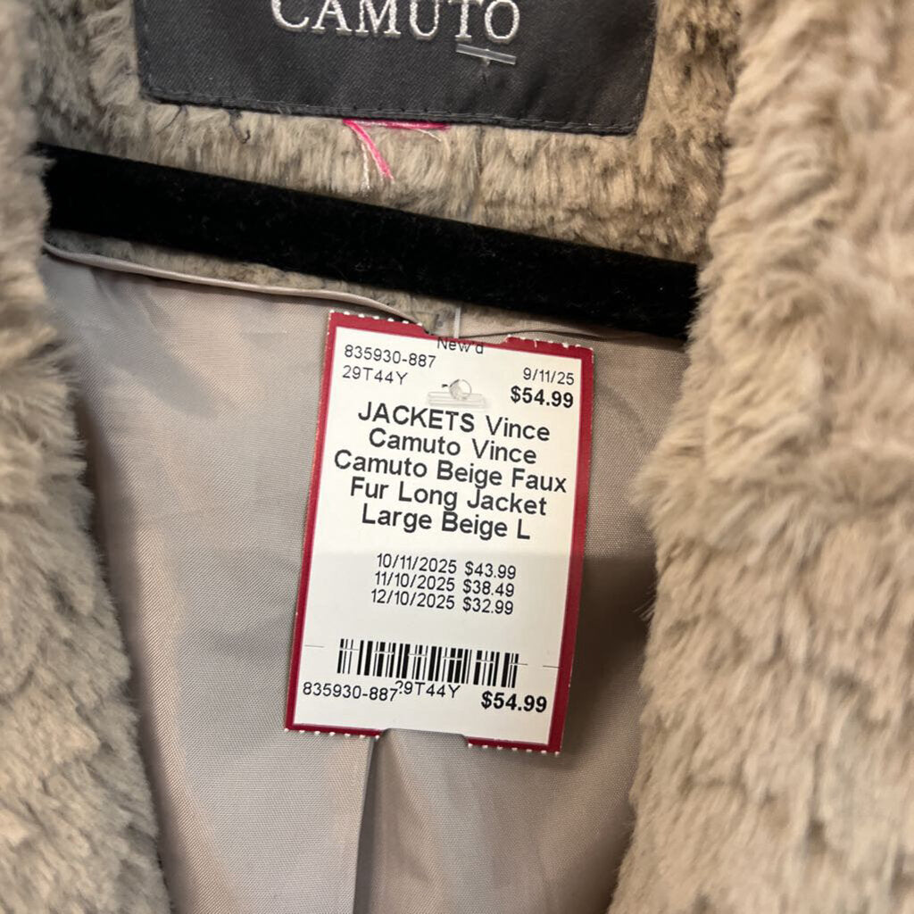 Vince Camuto Beige Faux Fur Long Jacket Large