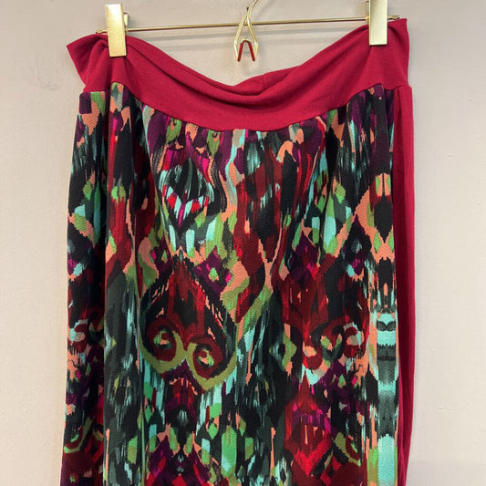 Red/ Multi Print Front Maxi Skirt Large