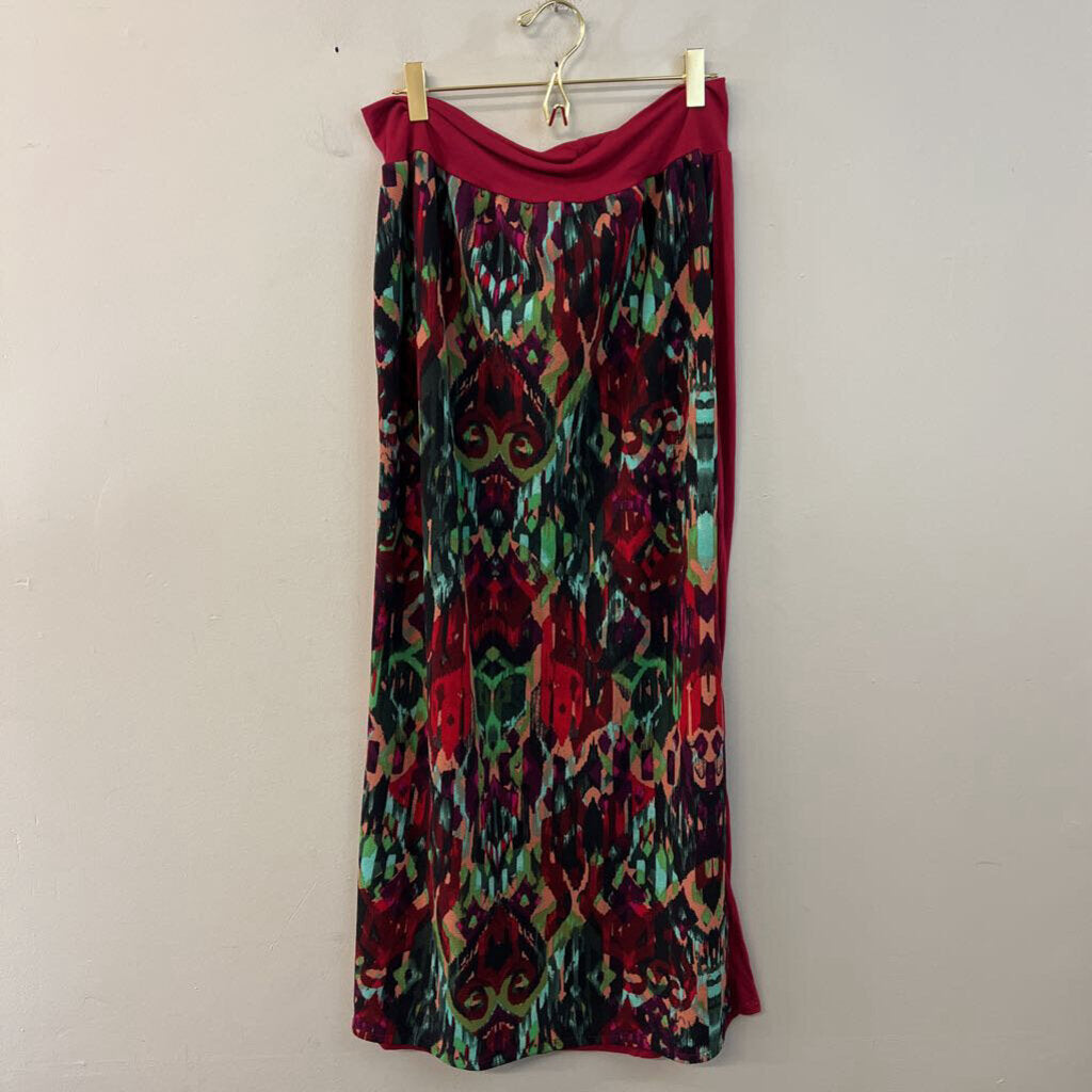 Red/ Multi Print Front Maxi Skirt Large
