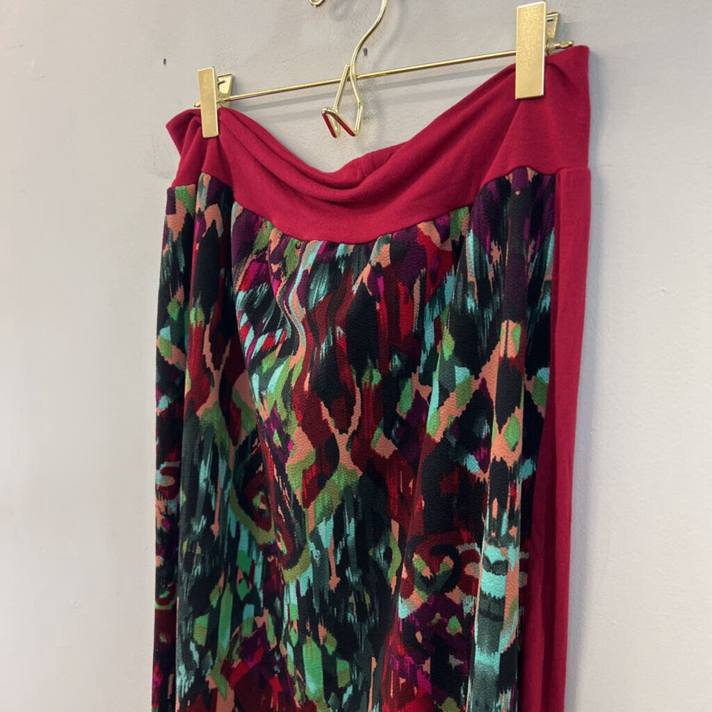 Red/ Multi Print Front Maxi Skirt Large
